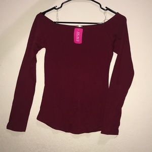 Long sleeve maroon, off the shoulder top